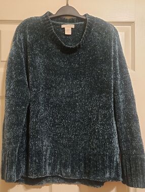 Christian Siriano Chenille Crewneck Sweater, Teal, Medium, Like New